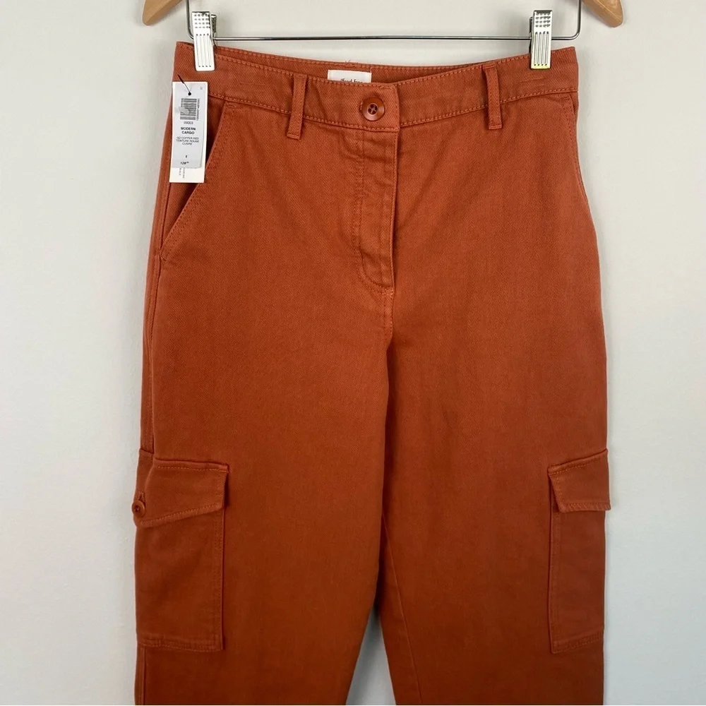 Aritzia Wilfred Free Modern Cargo Pant Rust Red Brown Button Fly High Rise